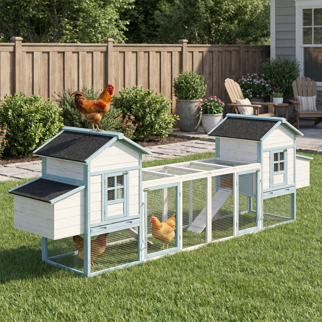 Large Wooden Chicken Coop with Double Nesting Boxes and Outdoor Run