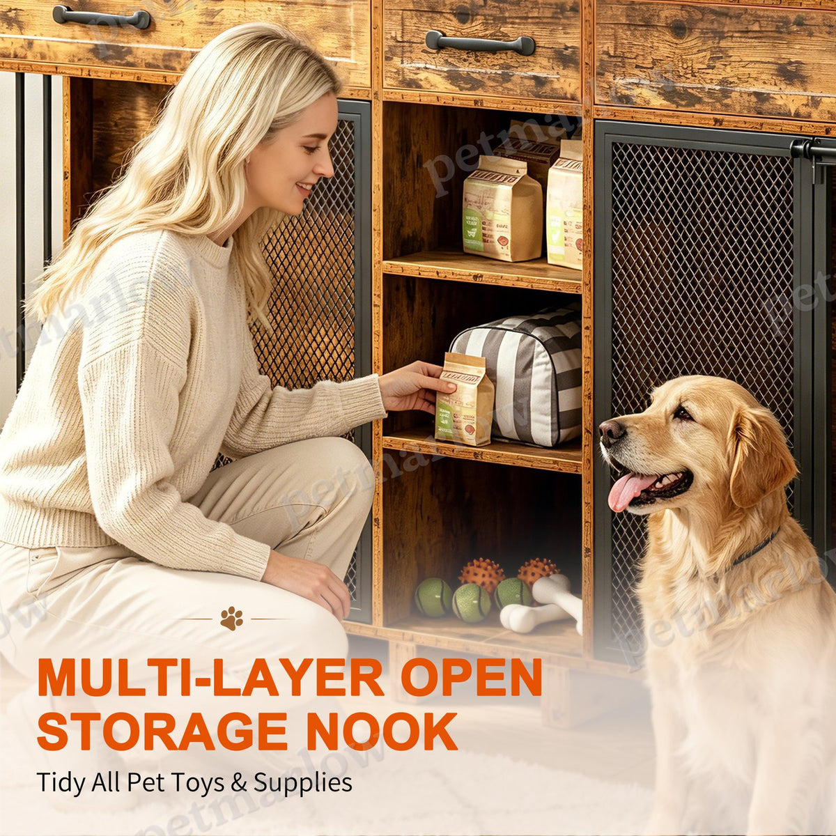 Large Wooden Dog Crate with Storage Cabinet – view 3