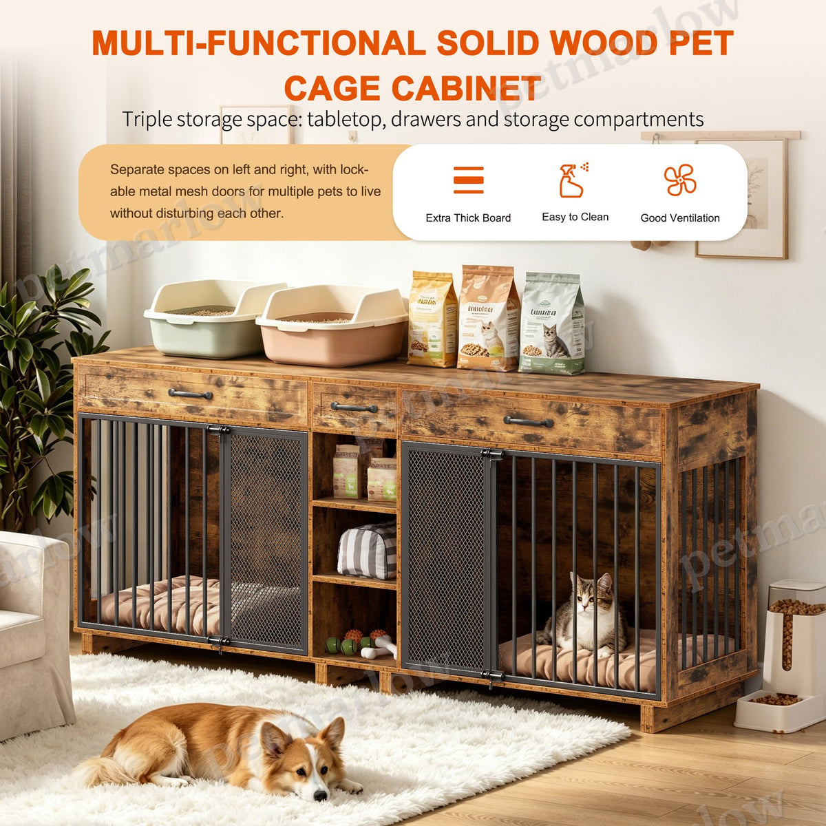 Large Wooden Dog Crate with Storage Cabinet – view 4