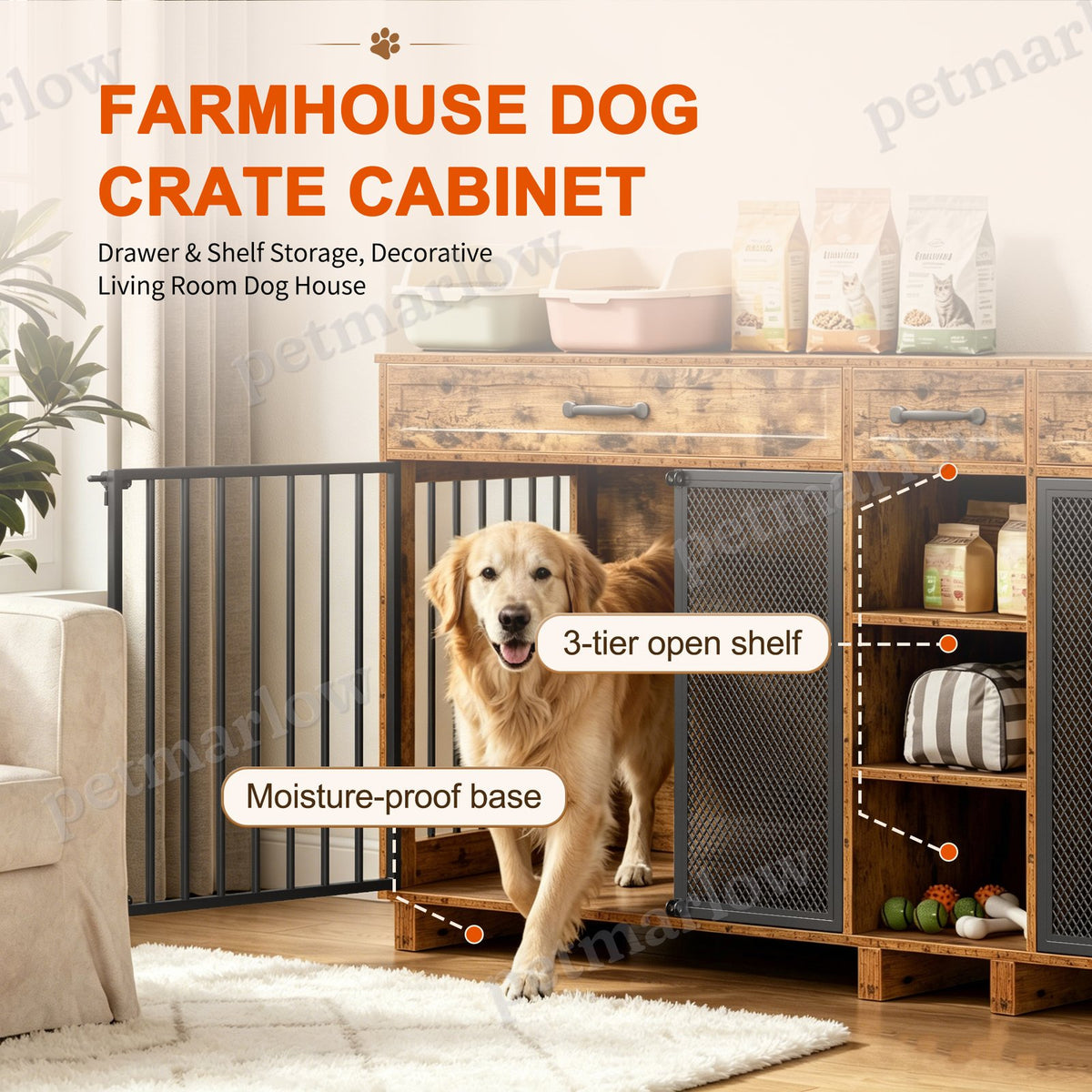 Large Wooden Dog Crate with Storage Cabinet – view 5