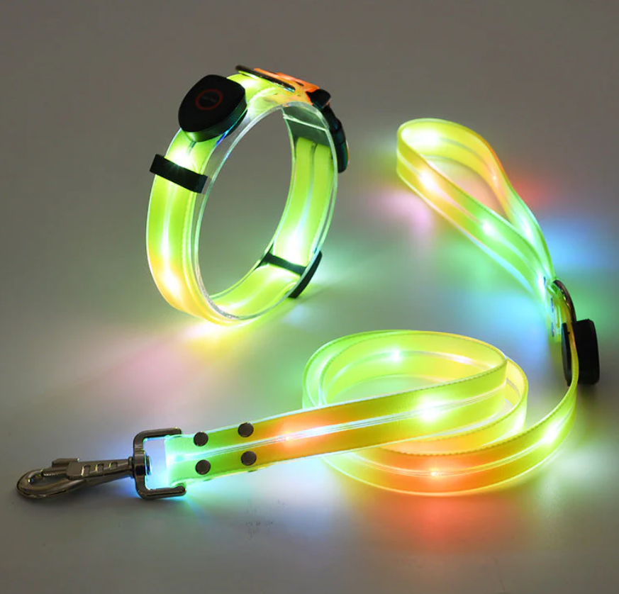 LED Dog Collar with Leash for Safe Walks – Yellow