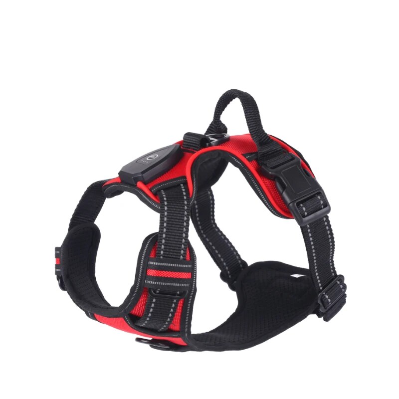 LED Dog Harness Reflective Adjustable Durable Light Up Dog Harness – Red / S