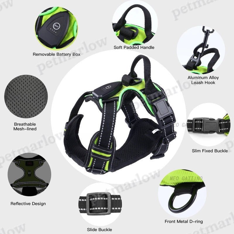 LED Dog Harness Reflective Adjustable Durable Light Up Dog Harness – view 6