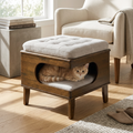 Rubber Wood Cat Bed Ottoman with Cat Cave