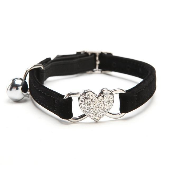 Lovely Heart with Bell Design Cat Collar – Black