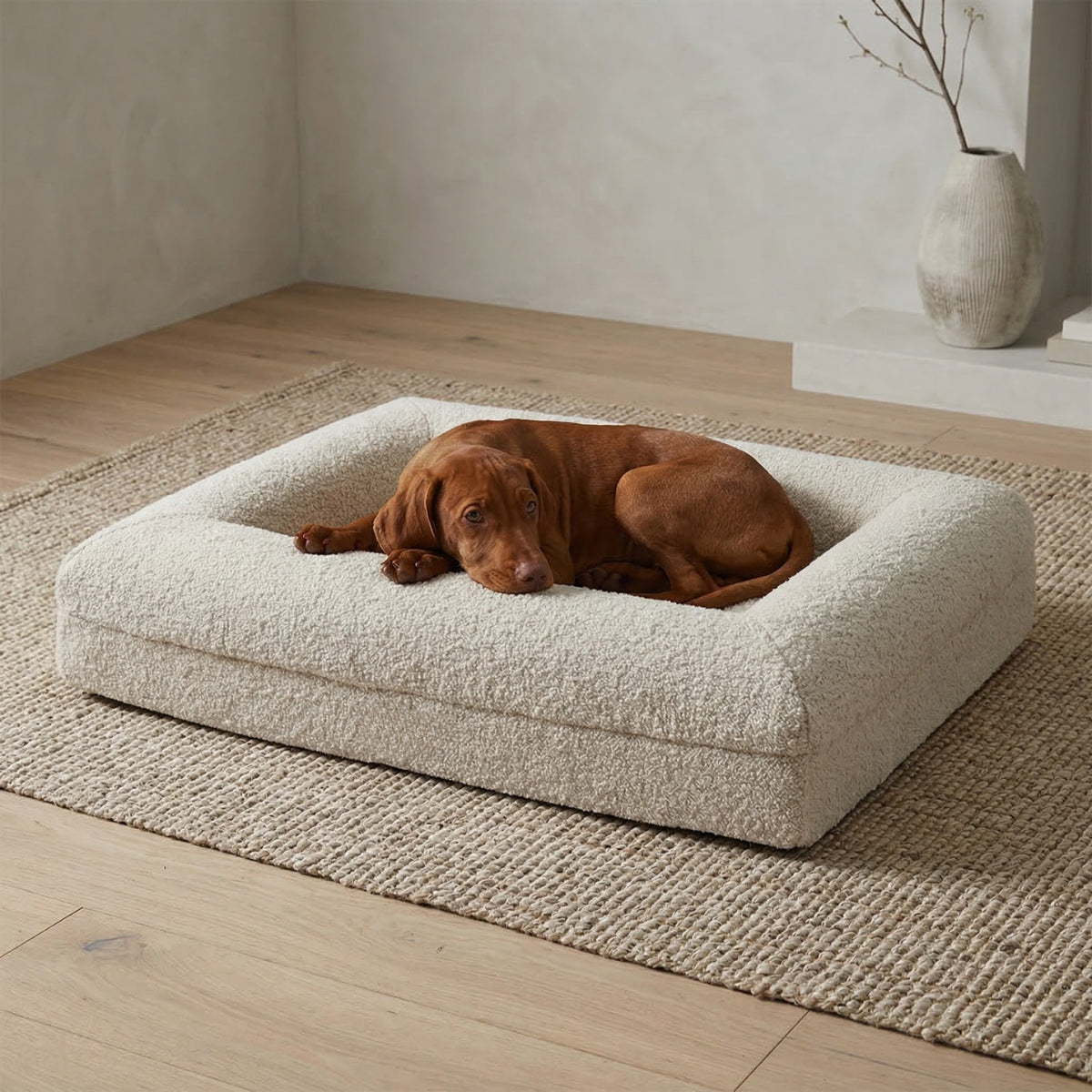 Luxury Bouclé Supportive Dog Bed – Khaki / S