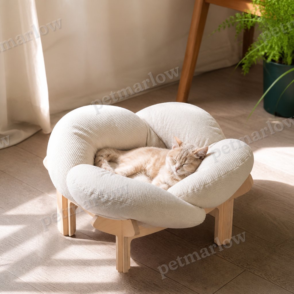 Luxury Elevated Wooden Flower Pet Bed with Plush Cushion – view 2