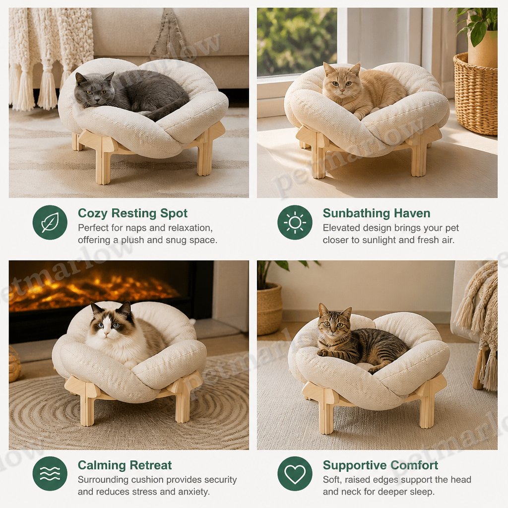Luxury Elevated Wooden Flower Pet Bed with Plush Cushion – view 5