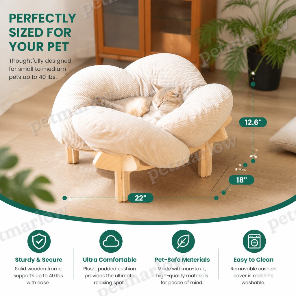 Luxury Elevated Wooden Flower Pet Bed with Plush Cushion – view 6