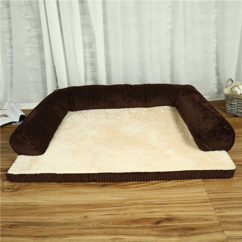 Luxury L-Shaped Dog Bed – Coffee / Bilateral / S