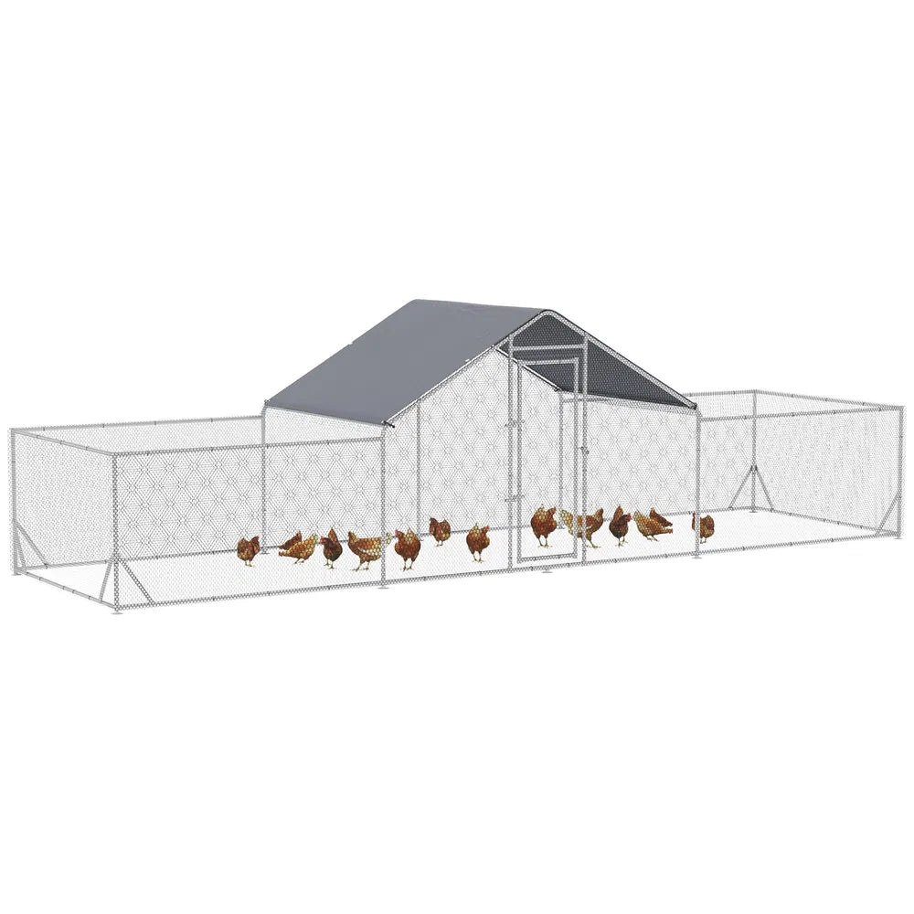 Metal Chicken Coop with Waterproof Cover for Poultry – Silver