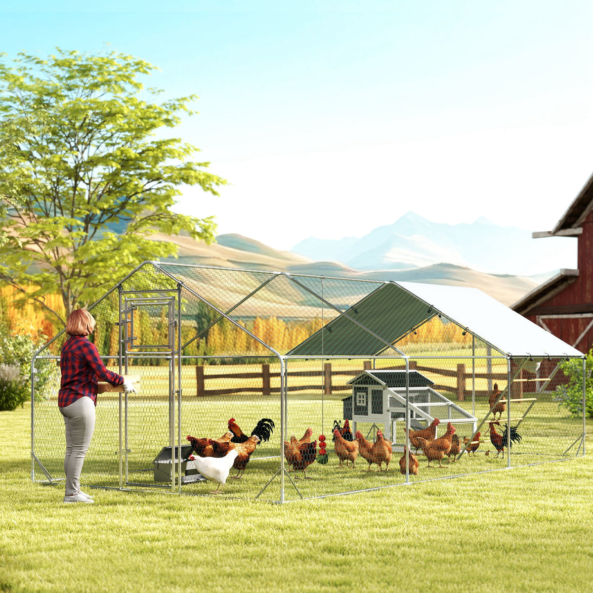 Metal Chicken Run with Waterproof Cover for Poultry