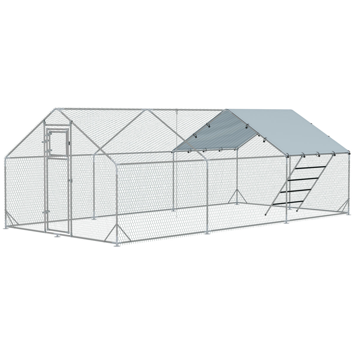Metal Chicken Run with Waterproof Cover for Poultry – Silver / 1980x380x180 mm