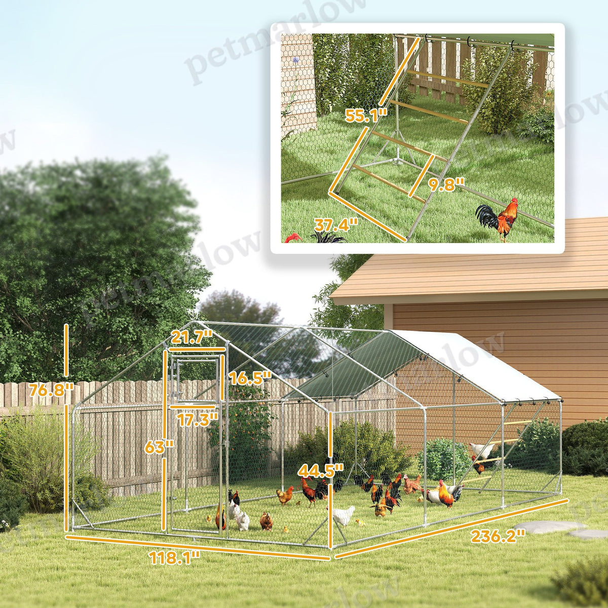 Metal Chicken Run with Waterproof Cover for Poultry – view 5