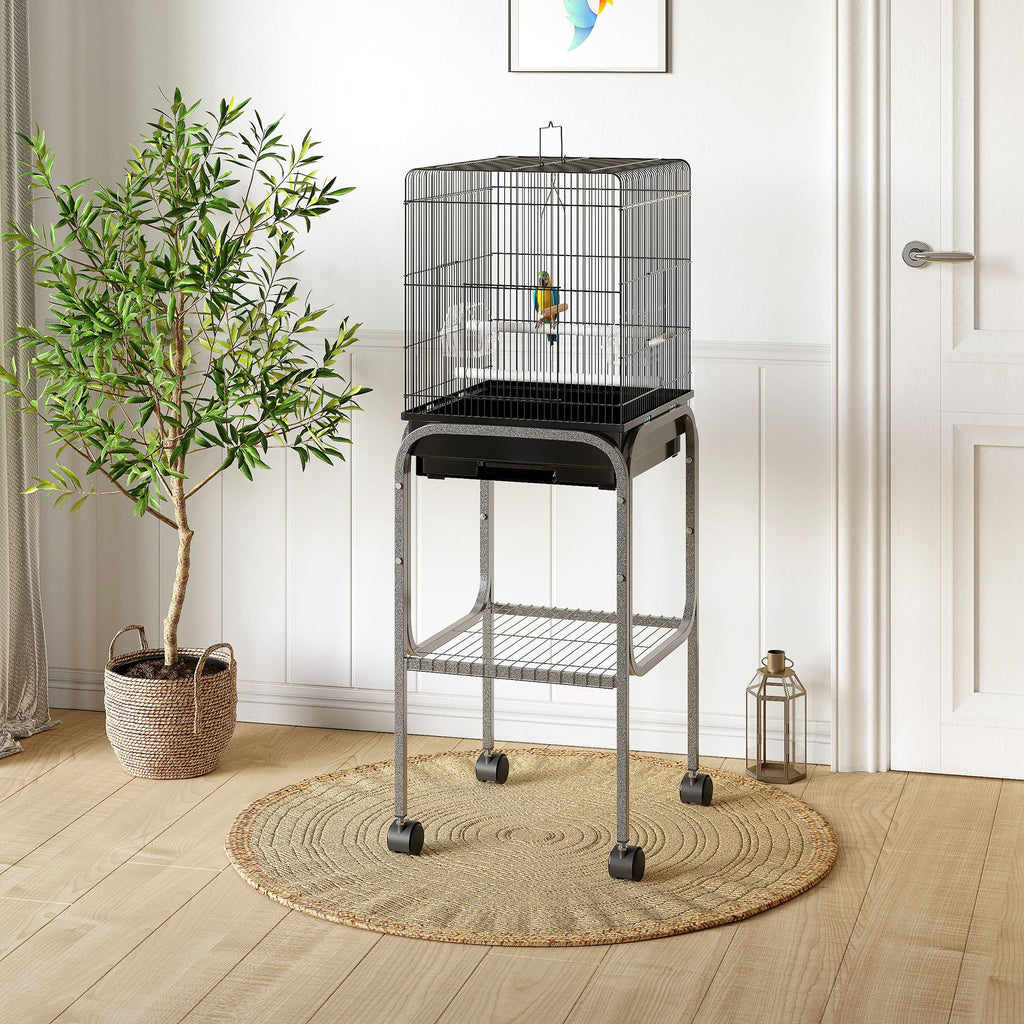 Metal Indoor Bird Cage with Rolling Stand and Accessories