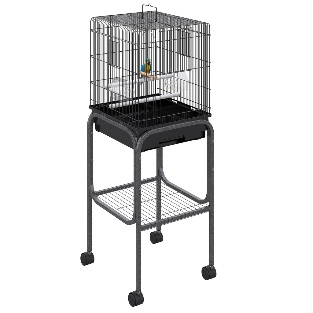 Metal Indoor Bird Cage with Rolling Stand and Accessories – BLACK / 850x480x230 mm