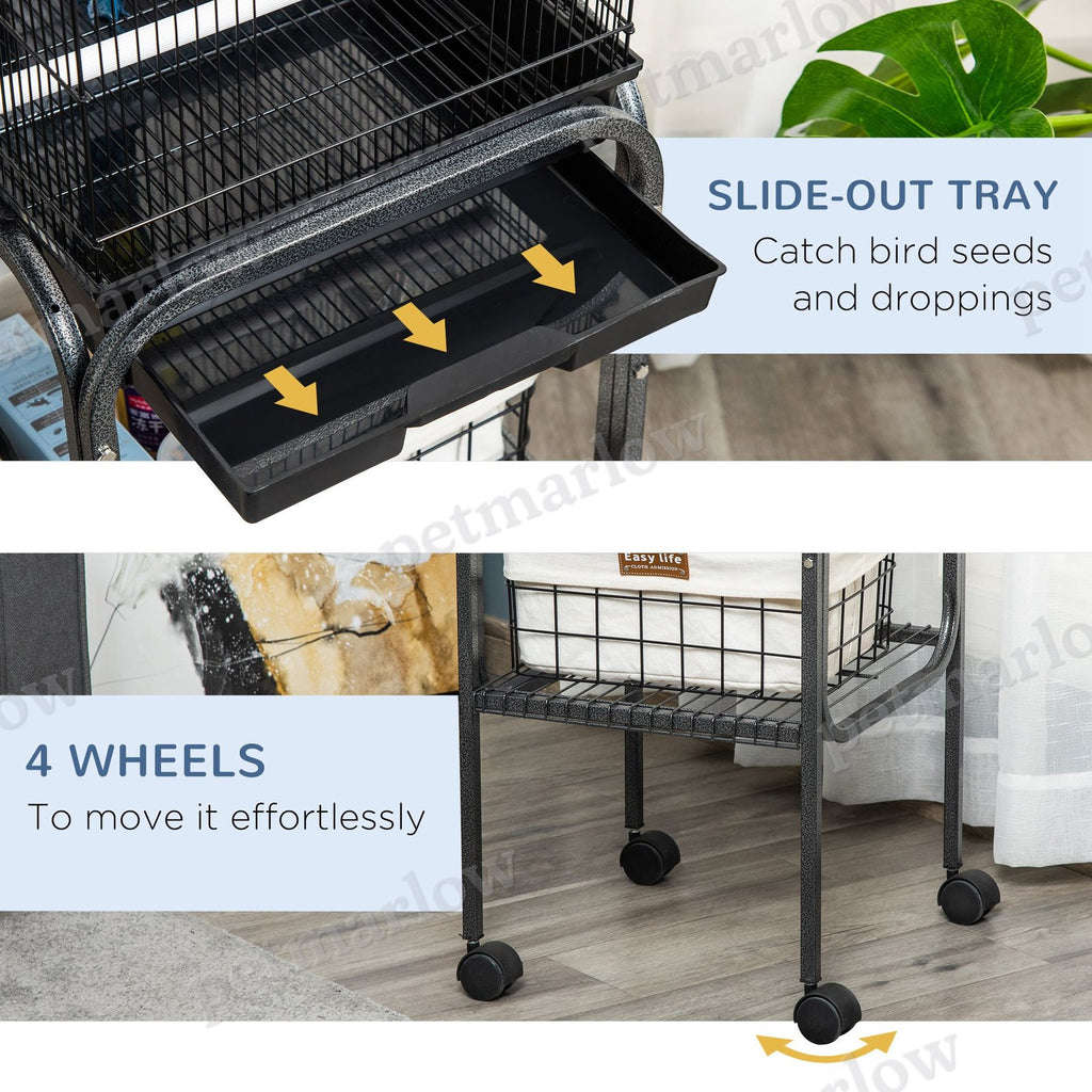 Metal Indoor Bird Cage with Rolling Stand and Accessories – view 4