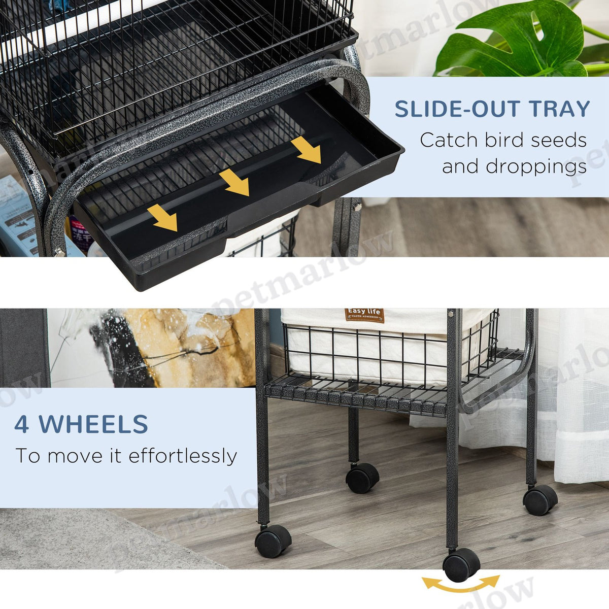 Metal Indoor Bird Cage with Rolling Stand and Accessories – view 4