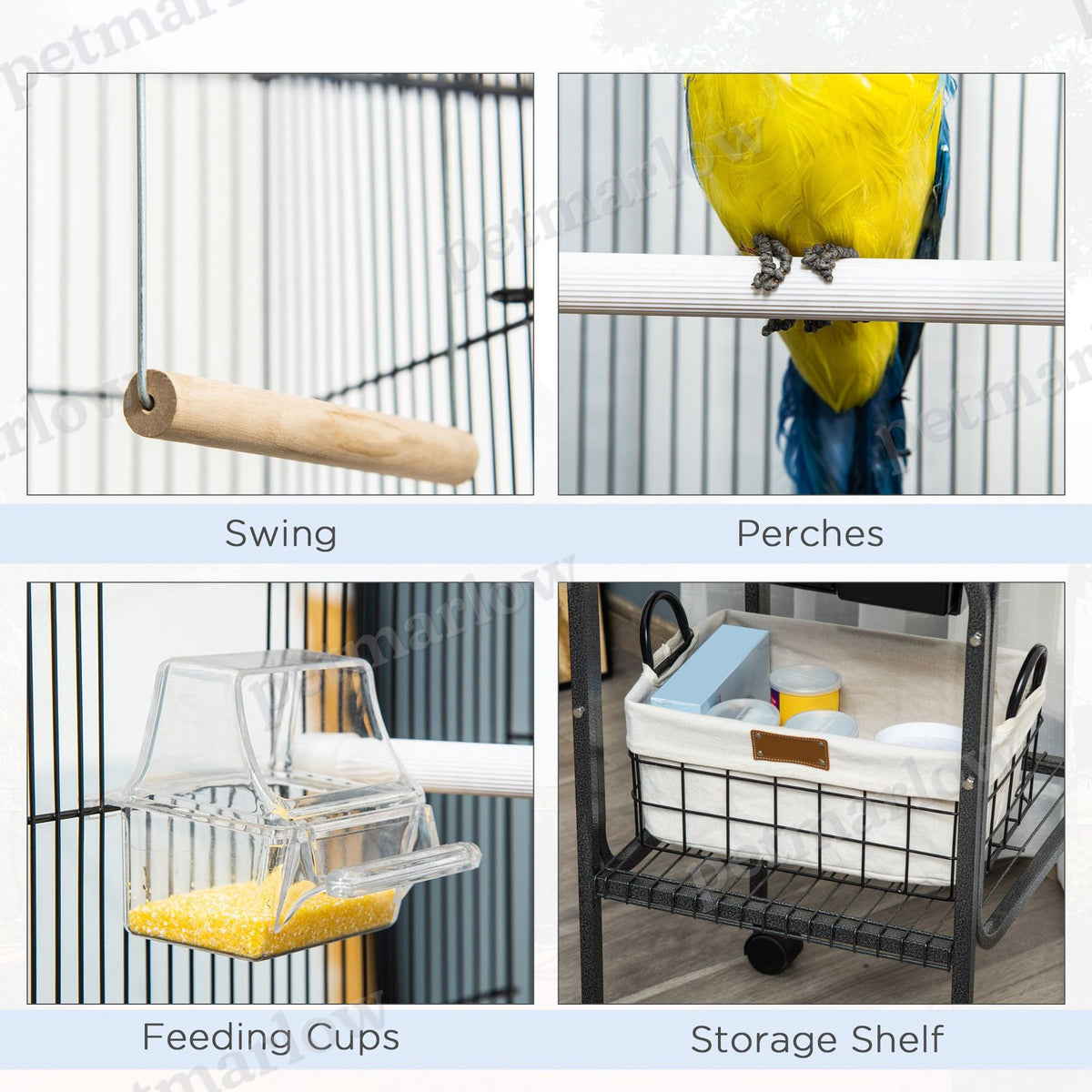 Metal Indoor Bird Cage with Rolling Stand and Accessories – view 5