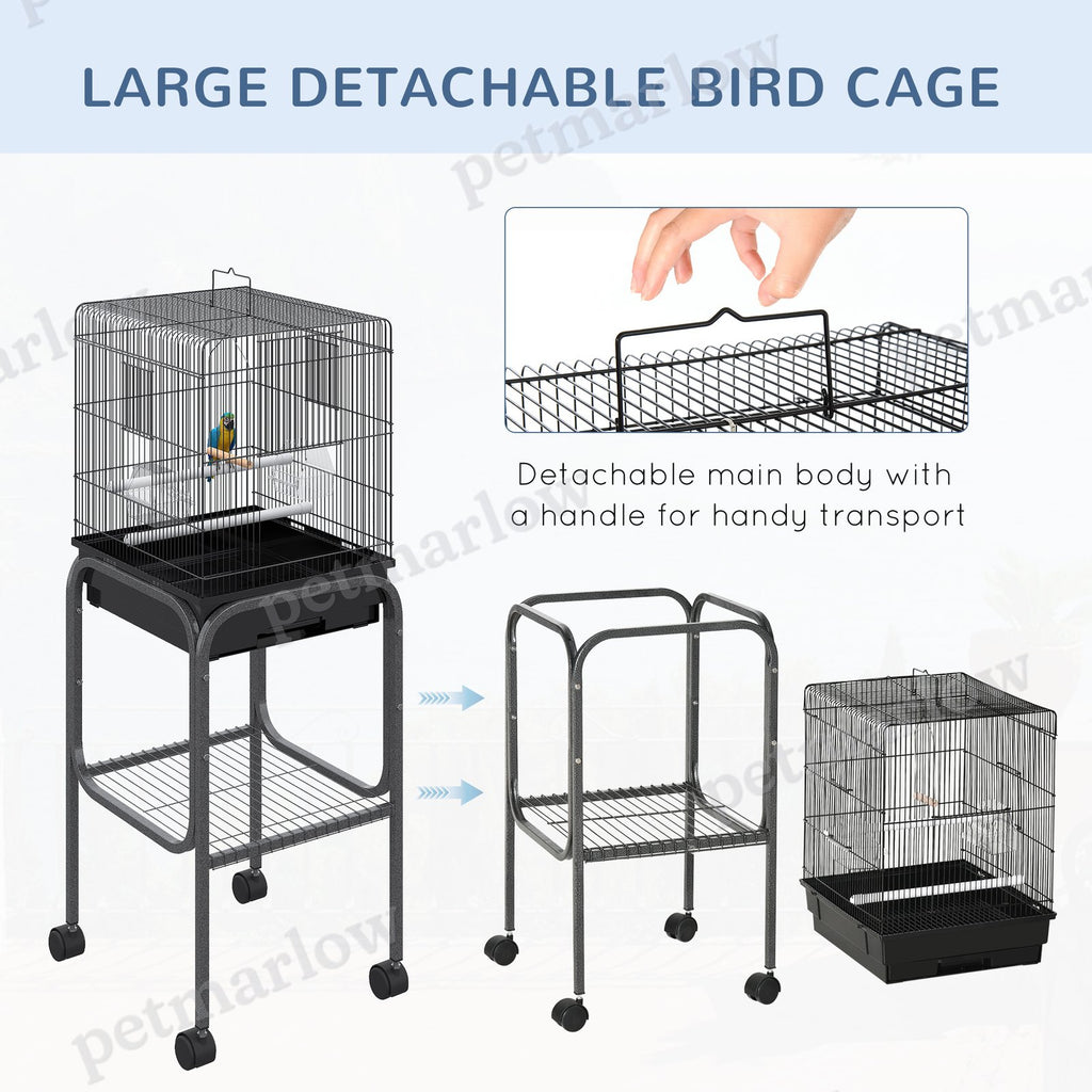 Metal Indoor Bird Cage with Rolling Stand and Accessories – view 6