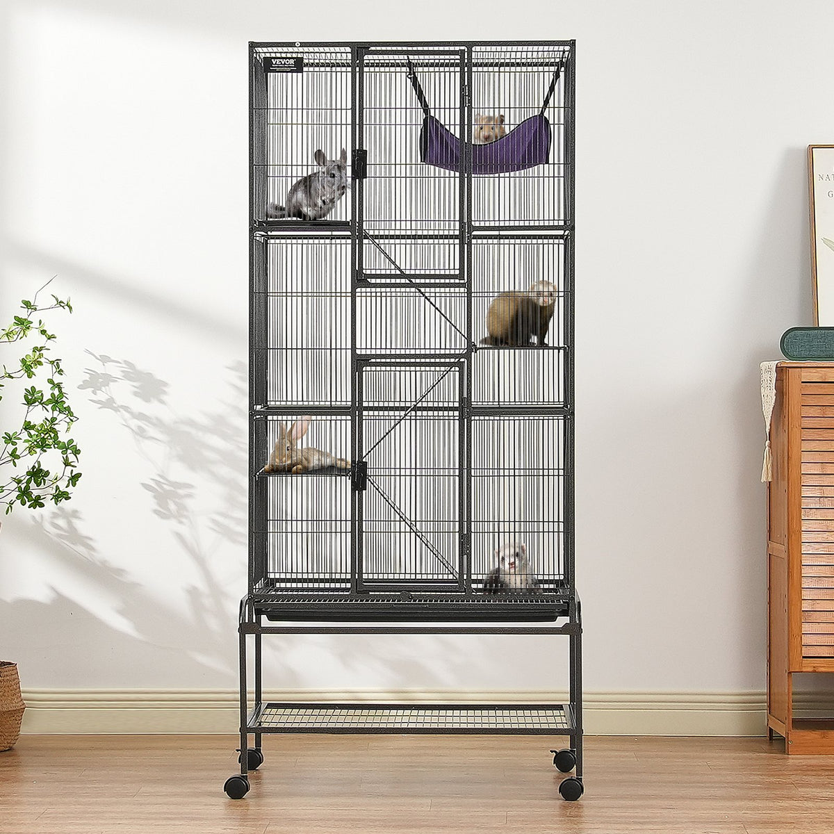 Metal Small Animal Cage with 4-Tier Design and Ramps – Black