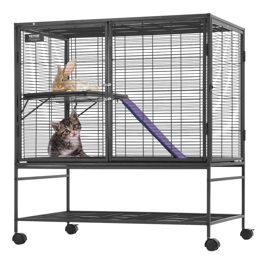 Metal Small Animal Cage with Ramp and Rolling Base