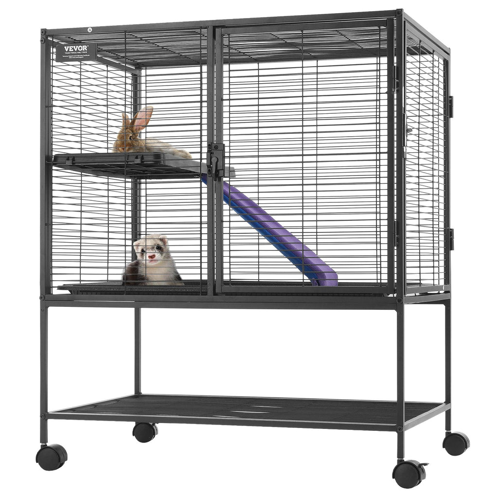 Metal Small Animal Cage with Ramp and Rolling Base