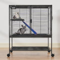 Metal Small Animal Cage with Ramp and Rolling Base – Black