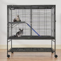 Metal Small Animal Cage with Ramp and Rolling Base – Black