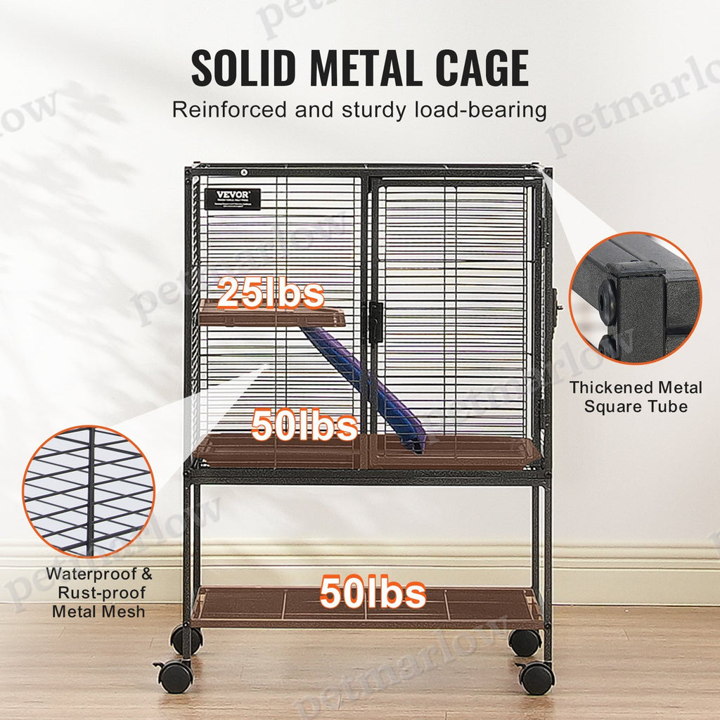 Metal Small Animal Cage with Ramp and Rolling Base – view 3