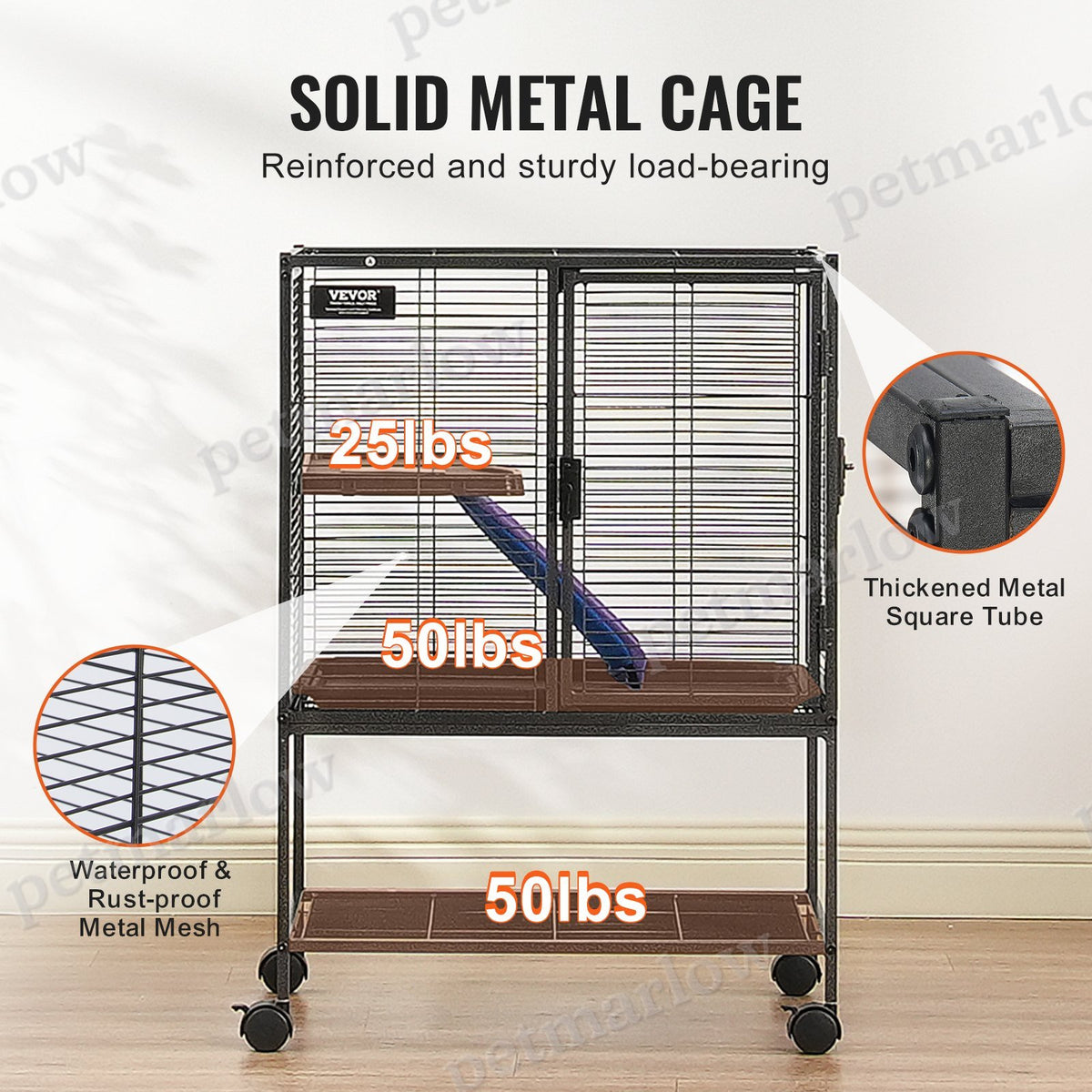 Metal Small Animal Cage with Ramp and Rolling Base – view 3