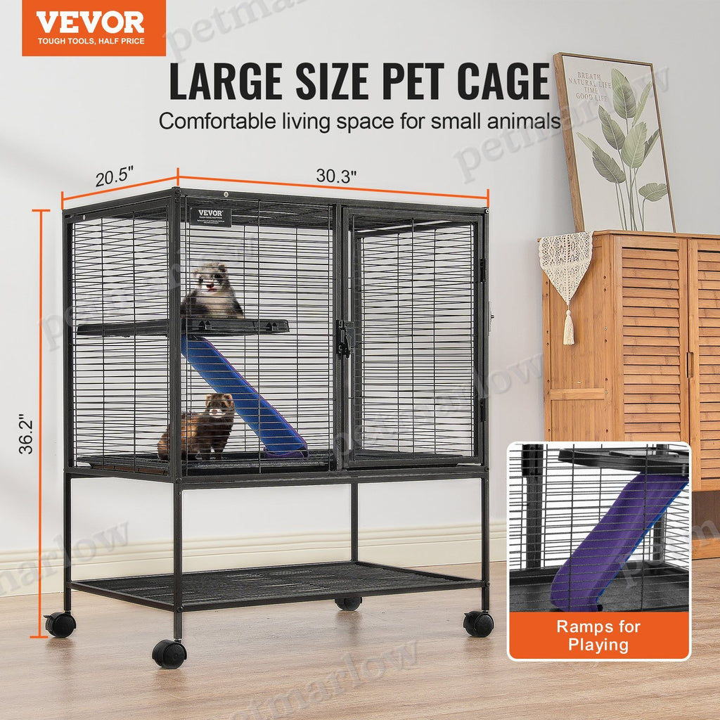 Metal Small Animal Cage with Ramp and Rolling Base – view 3