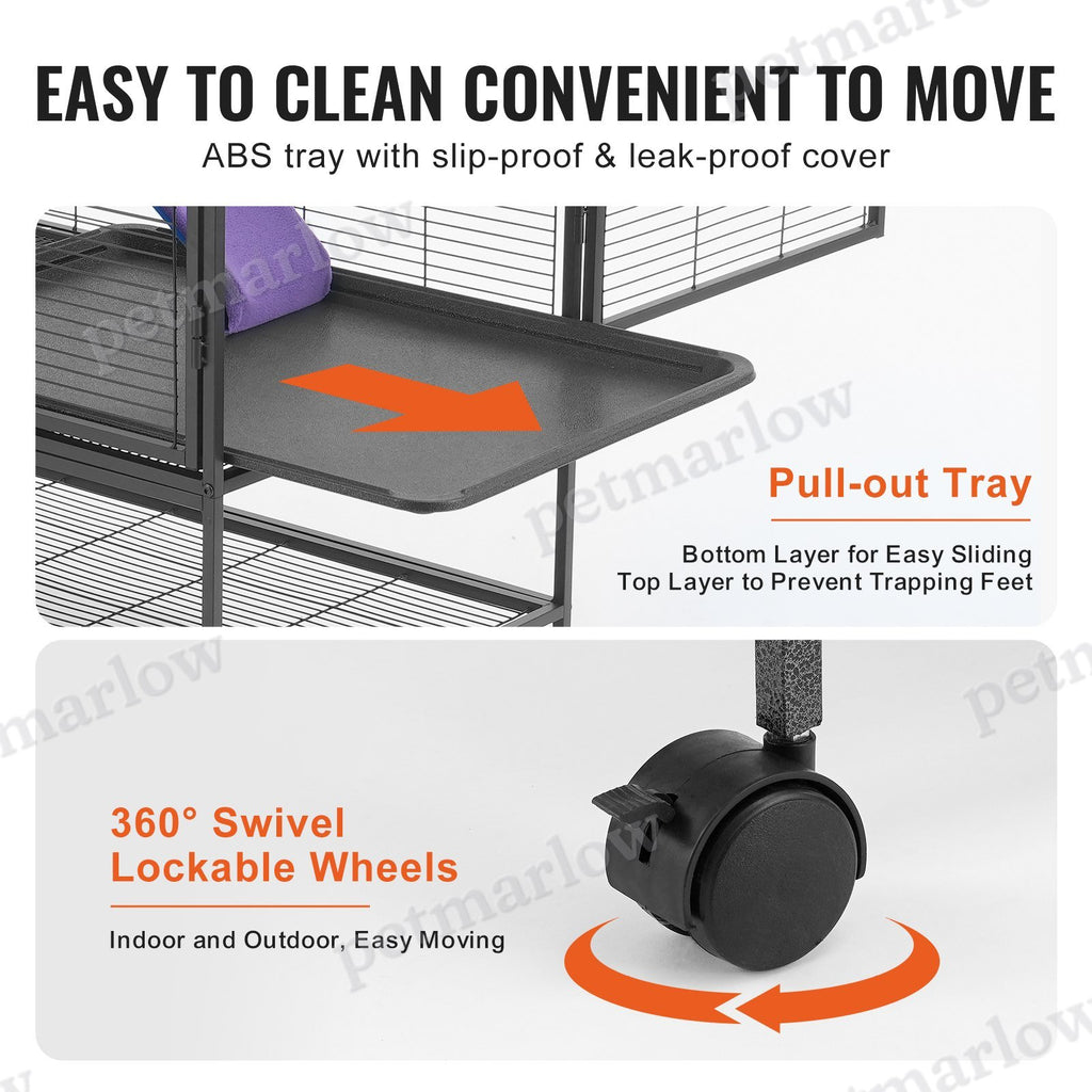 Metal Small Animal Cage with Ramp and Rolling Base – view 3