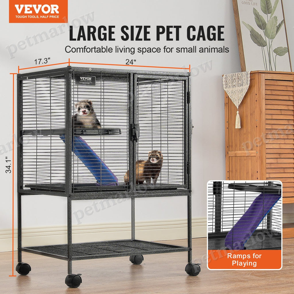 Metal Small Animal Cage with Ramp and Rolling Base – view 4