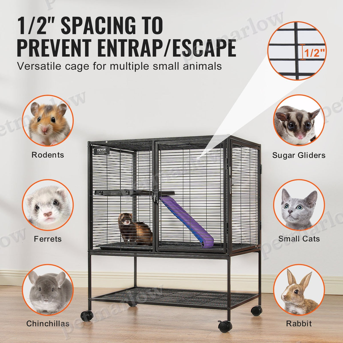 Metal Small Animal Cage with Ramp and Rolling Base – view 4