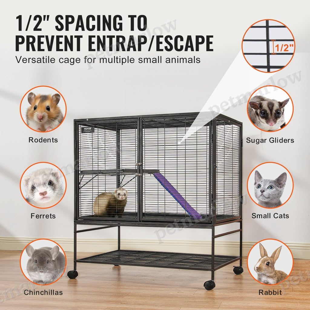 Metal Small Animal Cage with Ramp and Rolling Base – view 4