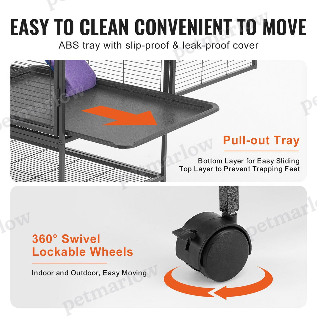 Metal Small Animal Cage with Ramp and Rolling Base – view 5