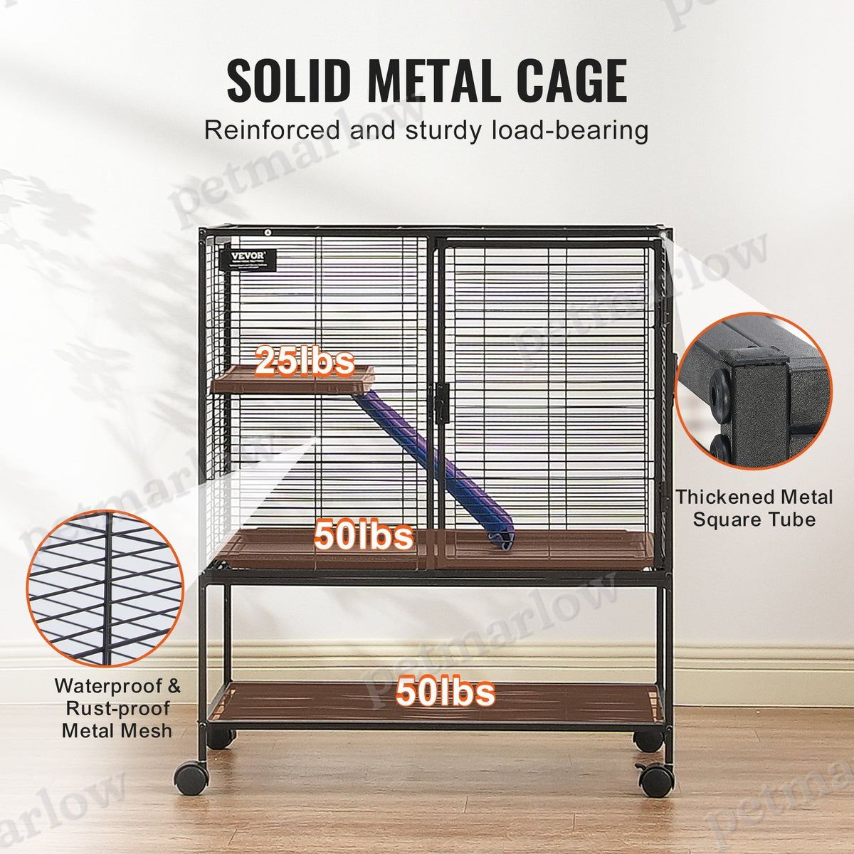 Metal Small Animal Cage with Ramp and Rolling Base – view 5