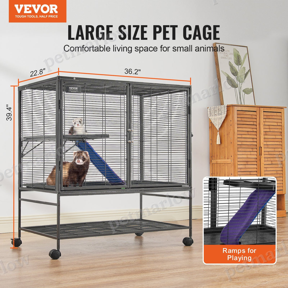 Metal Small Animal Cage with Ramp and Rolling Base – view 5