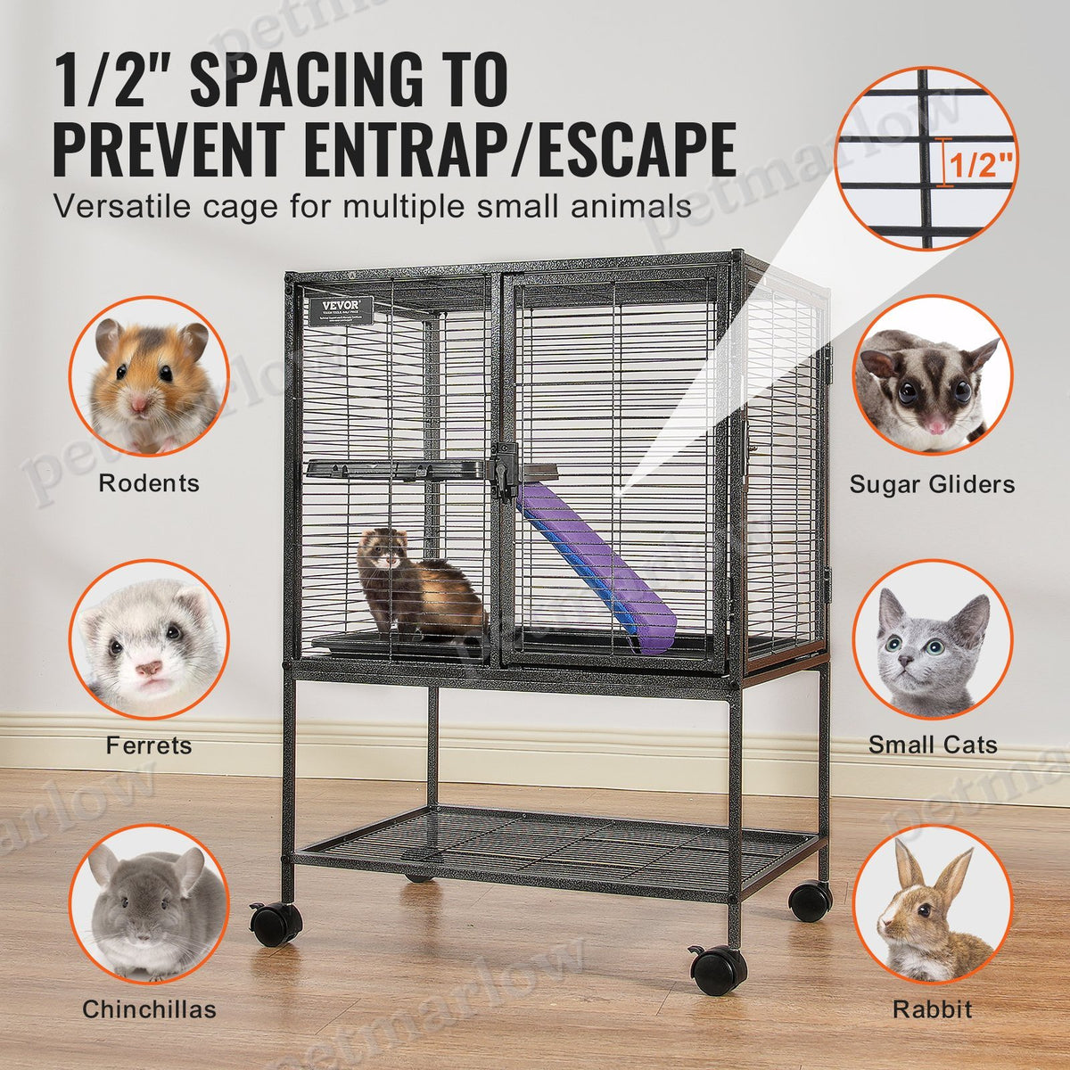 Metal Small Animal Cage with Ramp and Rolling Base – view 6