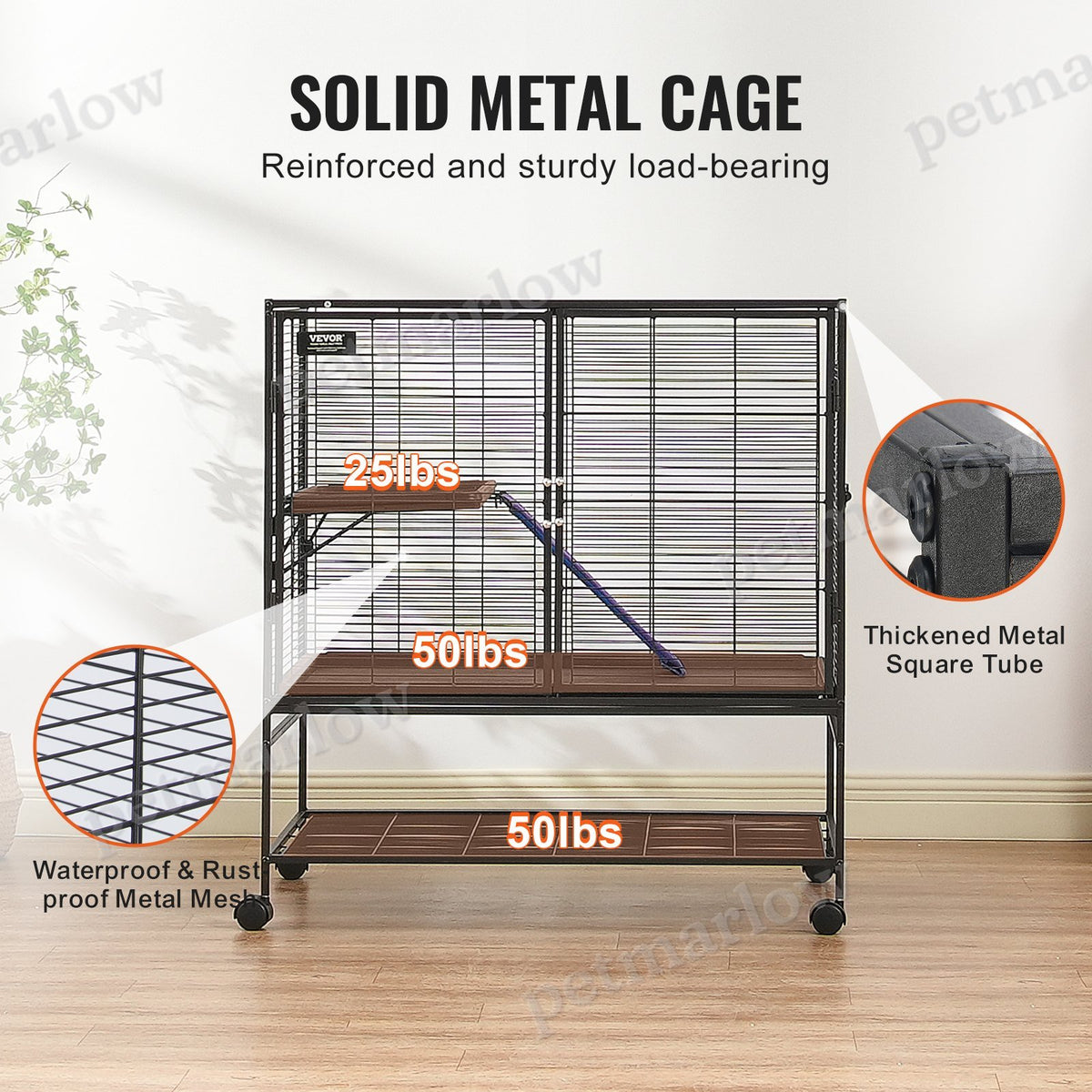 Metal Small Animal Cage with Ramp and Rolling Base – view 6