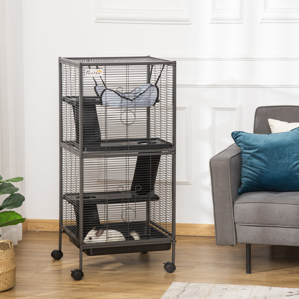 Metal Small Animal Cage with Rolling Wheels and Hammock