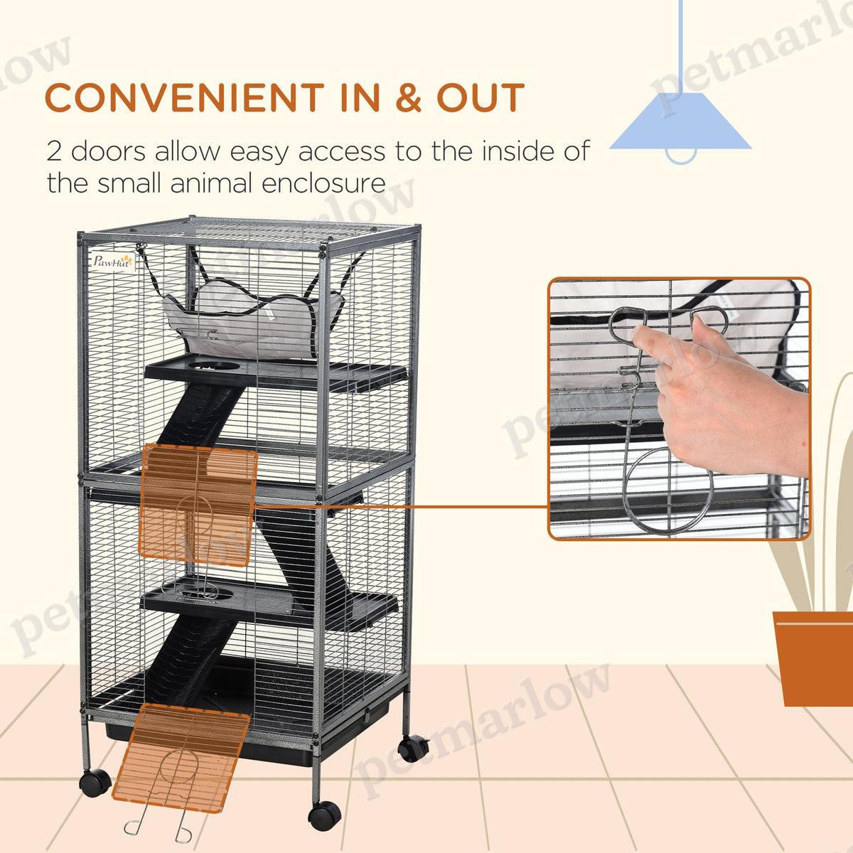 Metal Small Animal Cage with Rolling Wheels and Hammock – view 4