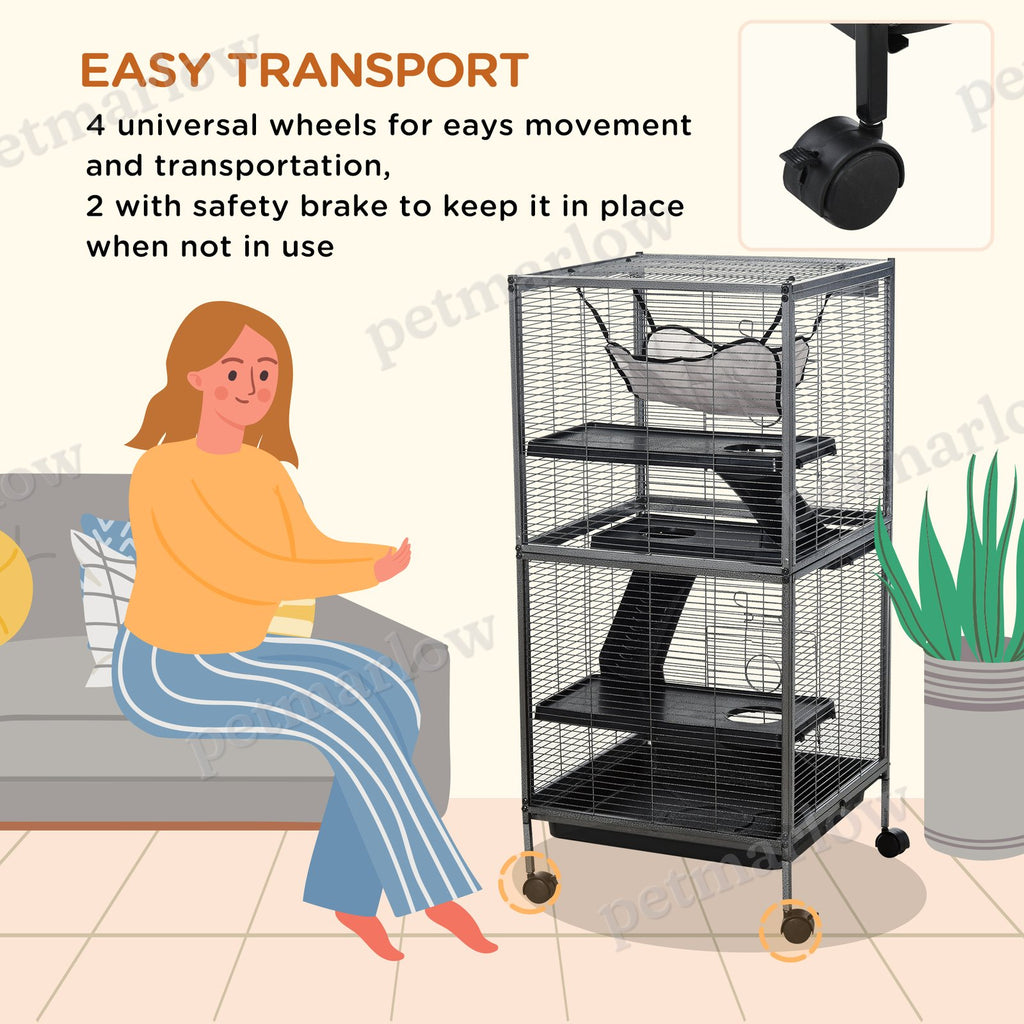 Metal Small Animal Cage with Rolling Wheels and Hammock – view 5