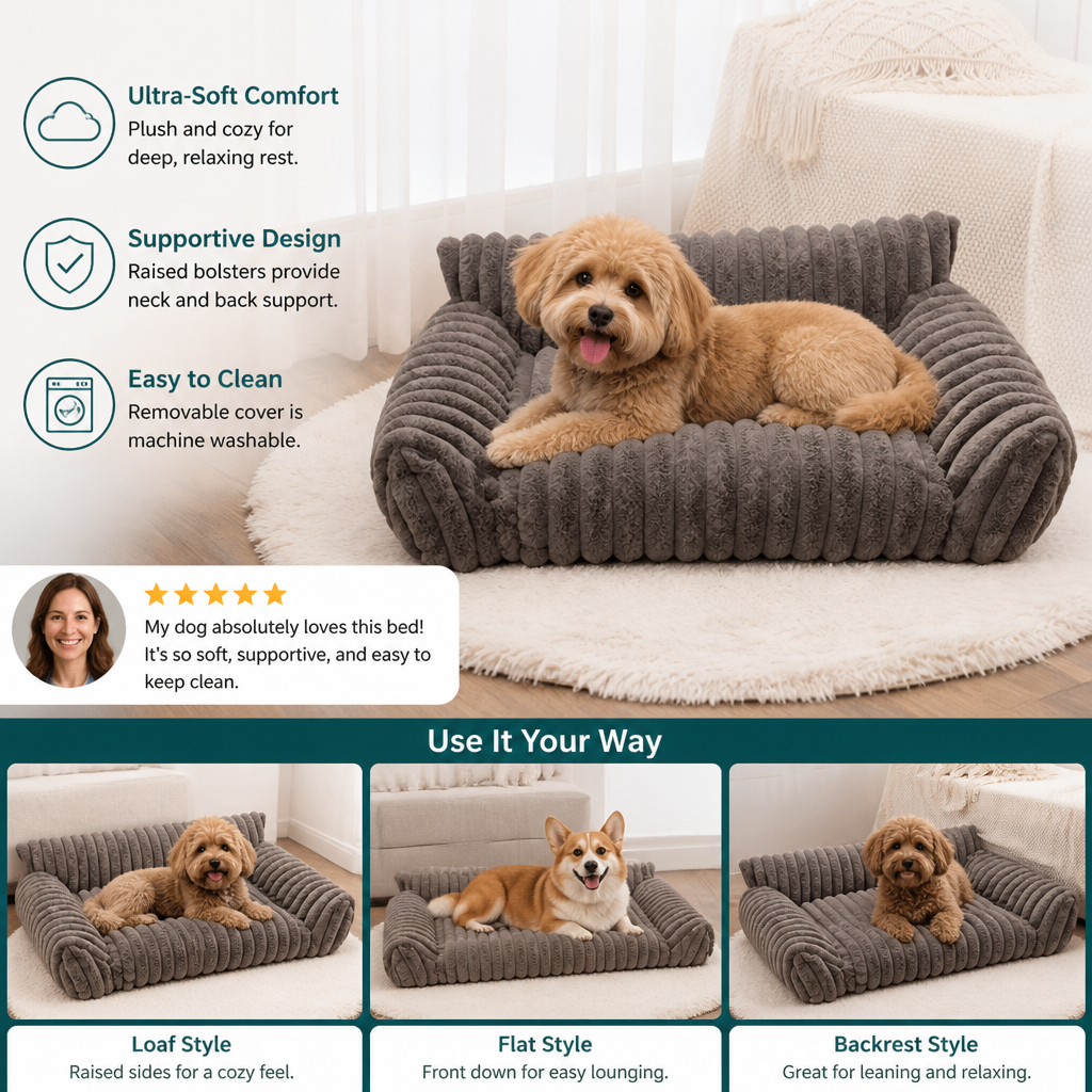 Fluffy Cloud Pet Sofa Bed with Soft Bolsters & Washable Cover – view 7