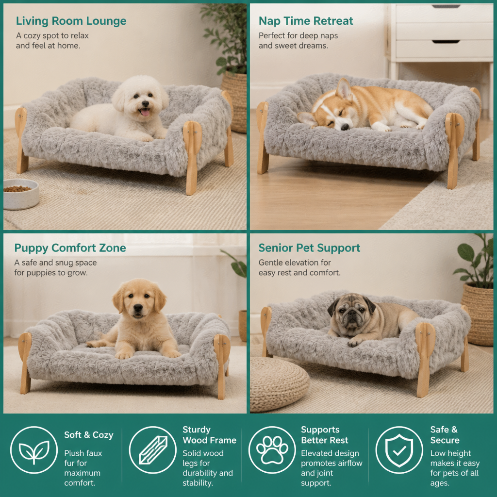 Luxury Elevated Solid Wood Dog Couch Bed – view 9