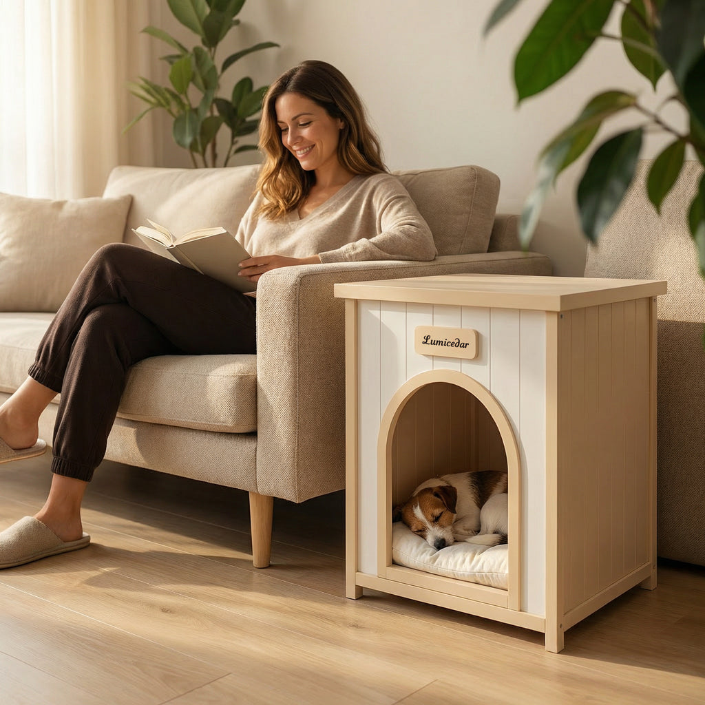 Modern Indoor Wooden Dog House with Cushion