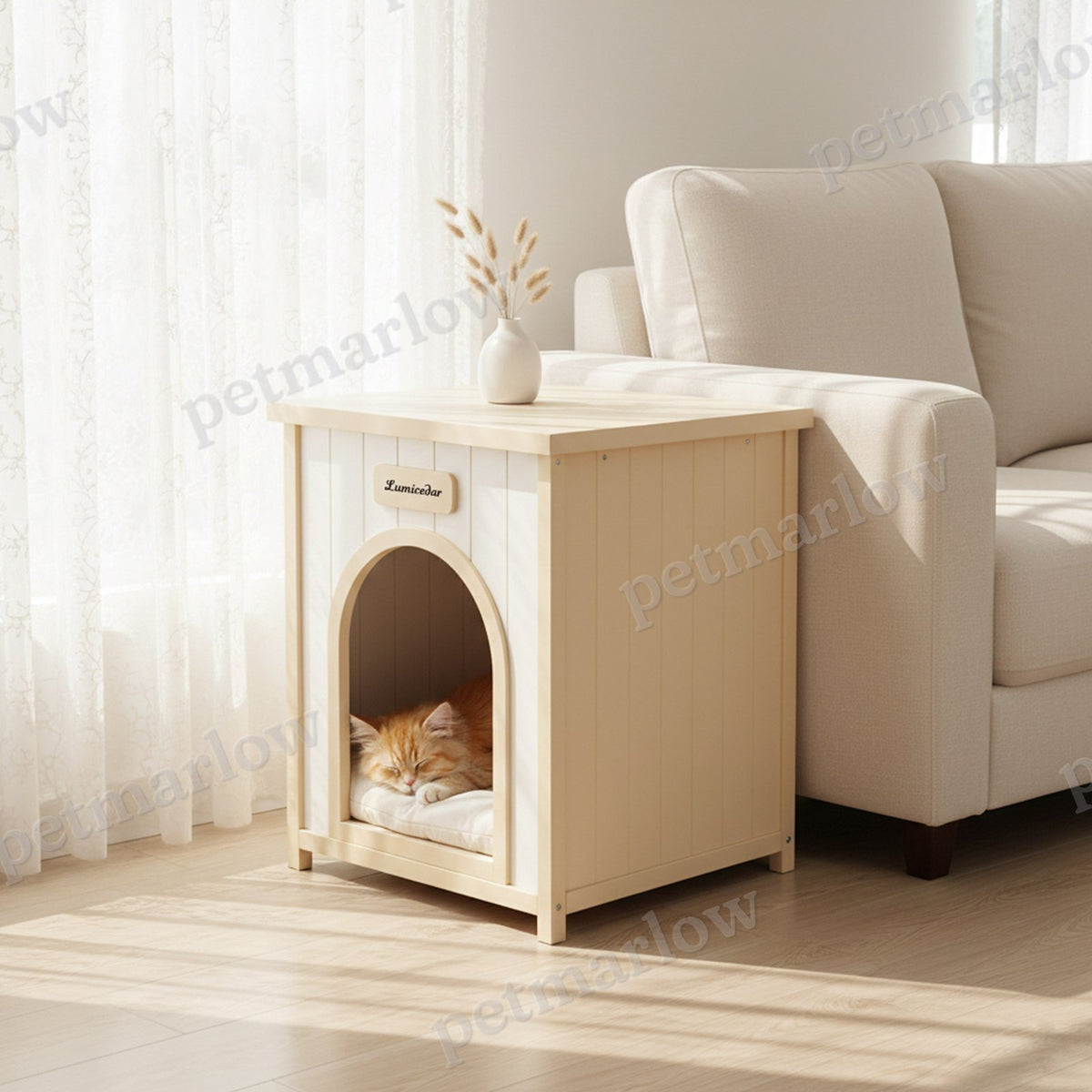 Modern Indoor Wooden Dog House with Cushion – view 2