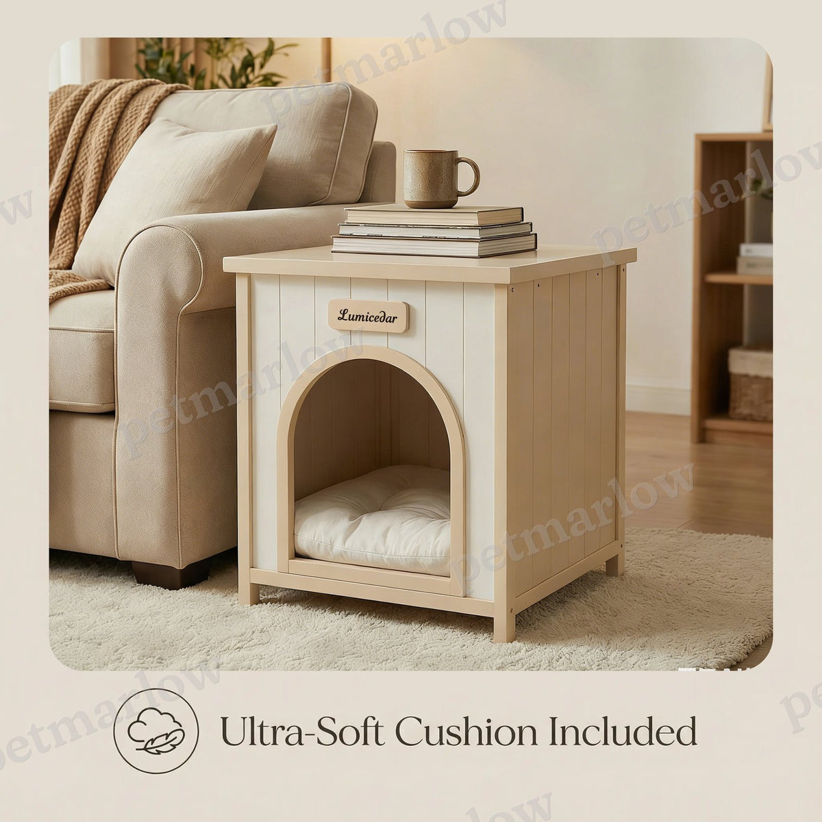 Modern Indoor Wooden Dog House with Cushion – view 3