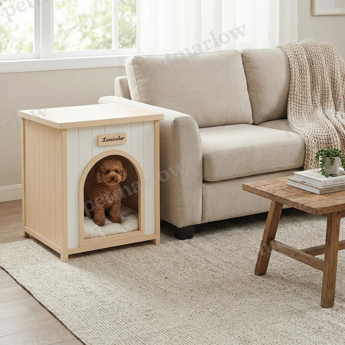 Modern Indoor Wooden Dog House with Cushion – view 6